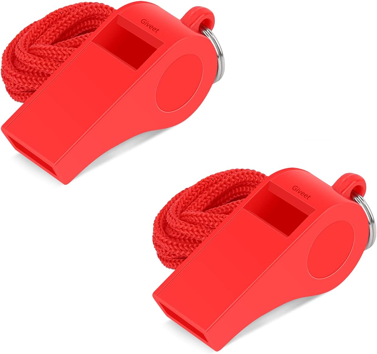 Giveet 2 Packs Red Emergency Whistles with Lanyard, Loud Crisp Sound