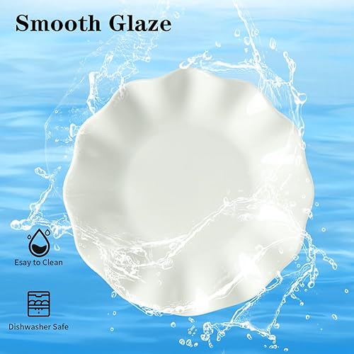 Miniatura 7 de Juego de 18 platos de porcelana de 6 pulgadas, platos pequeños para ensalada de postre, platos de servir con borde de onda blanca para pasteles,