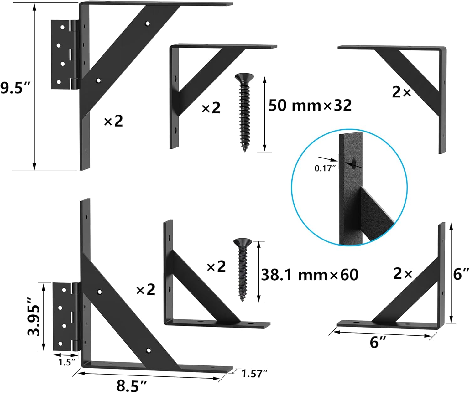 JUGREAT Heavy Duty Gate Corner Brace Bracket，Fence Gate Kit Gate Hardware,No Sag Kit,Anti Sag Gate Kit for Wooden Fence Gate Latches， Driveway, Corral Gates-2 Pack