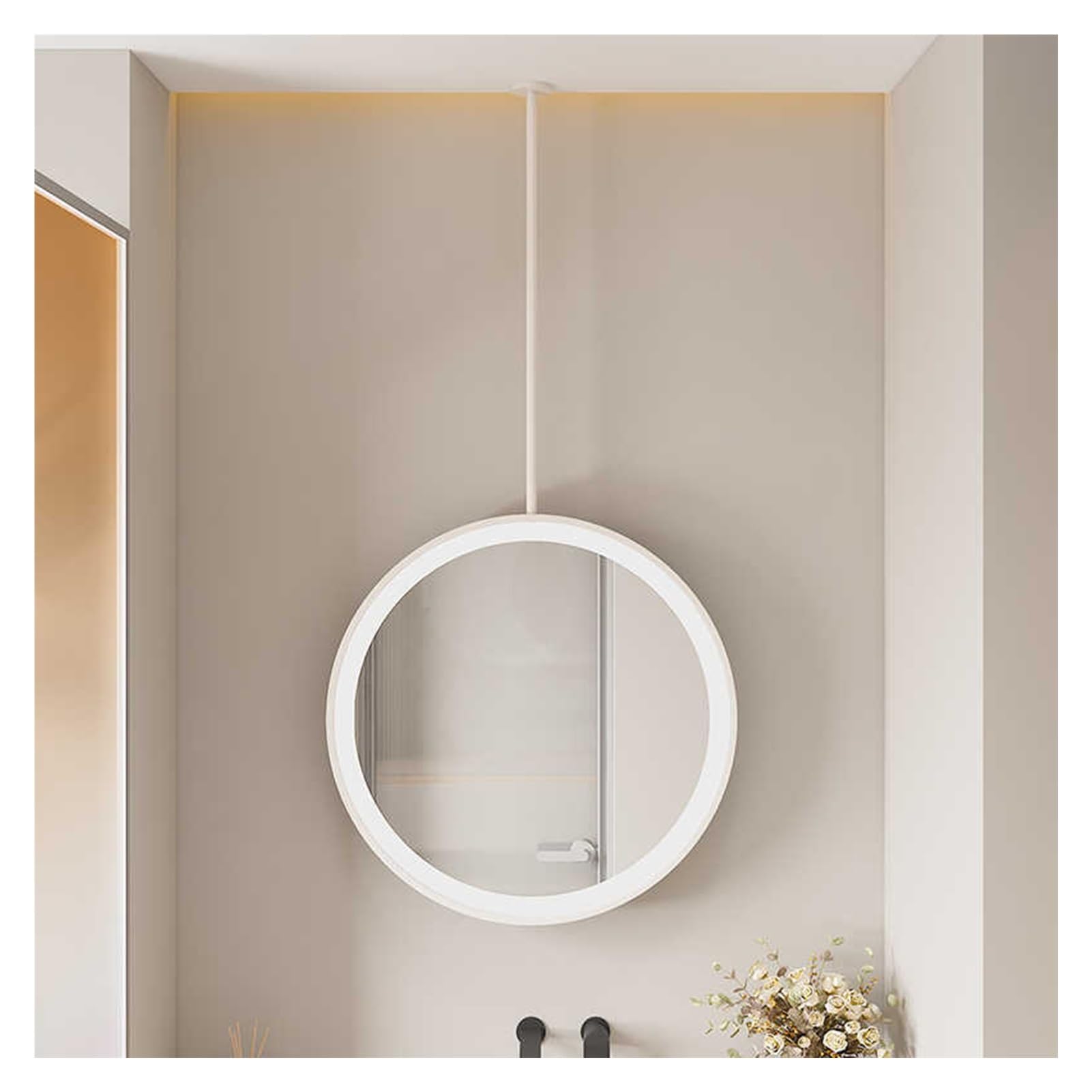 BKSXSOP Customized 70cm Illuminated Oval Ceiling Mirror - Round Hanging Wall-Mounted with Touch Button for Modern Home Decor (White)
