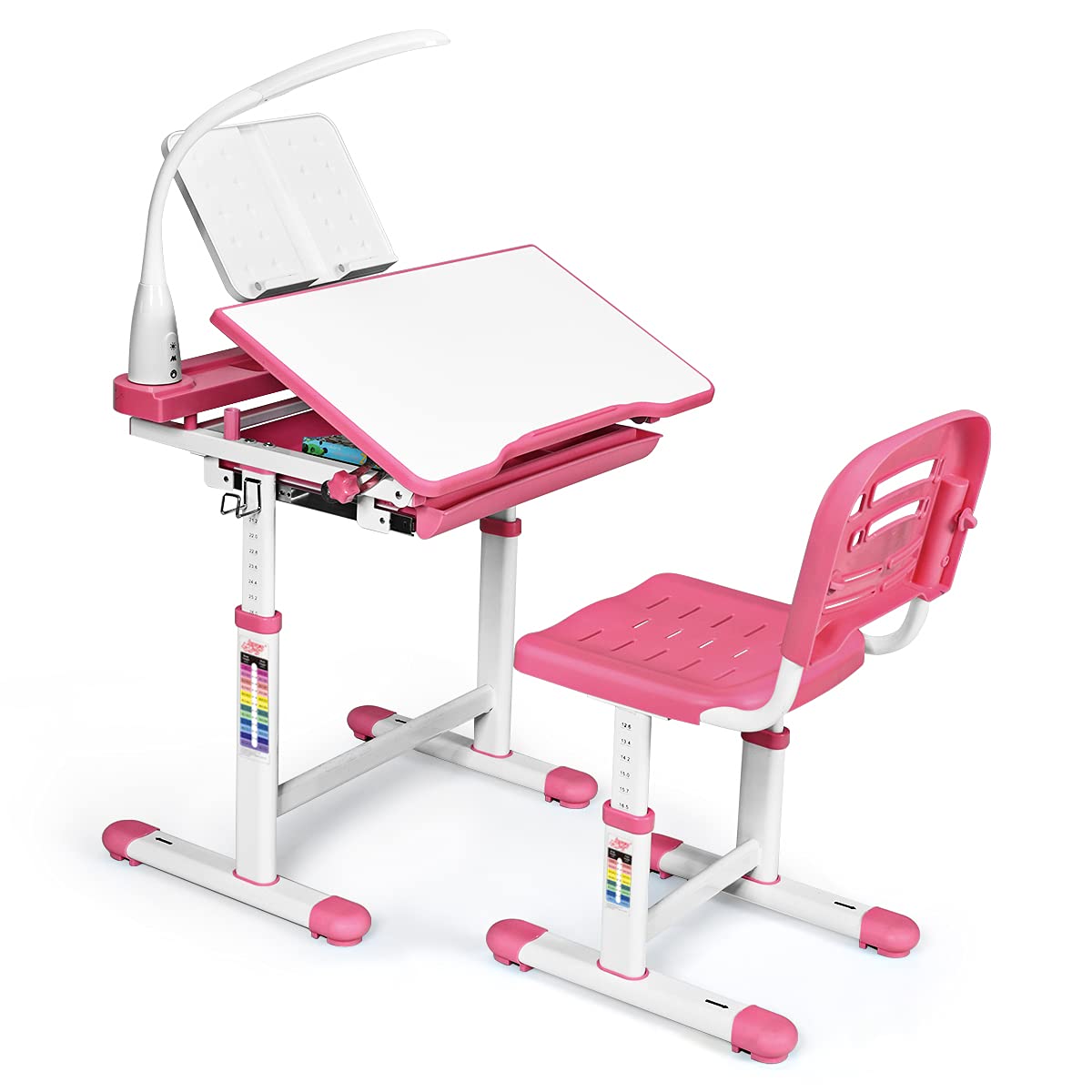 LIFEZEAL Bureau Enfant Réglable 80x51,5cm - Hauteur Et Inclinaison Ajustables Rose