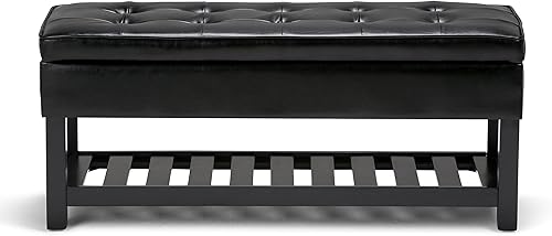 Miniatura 38 de SIMPLIHOME Cosmopolitan - Banco otomano rectangular de transición de 44 pulgadas de ancho con parte inferior abierta en piel sintética vegana gris