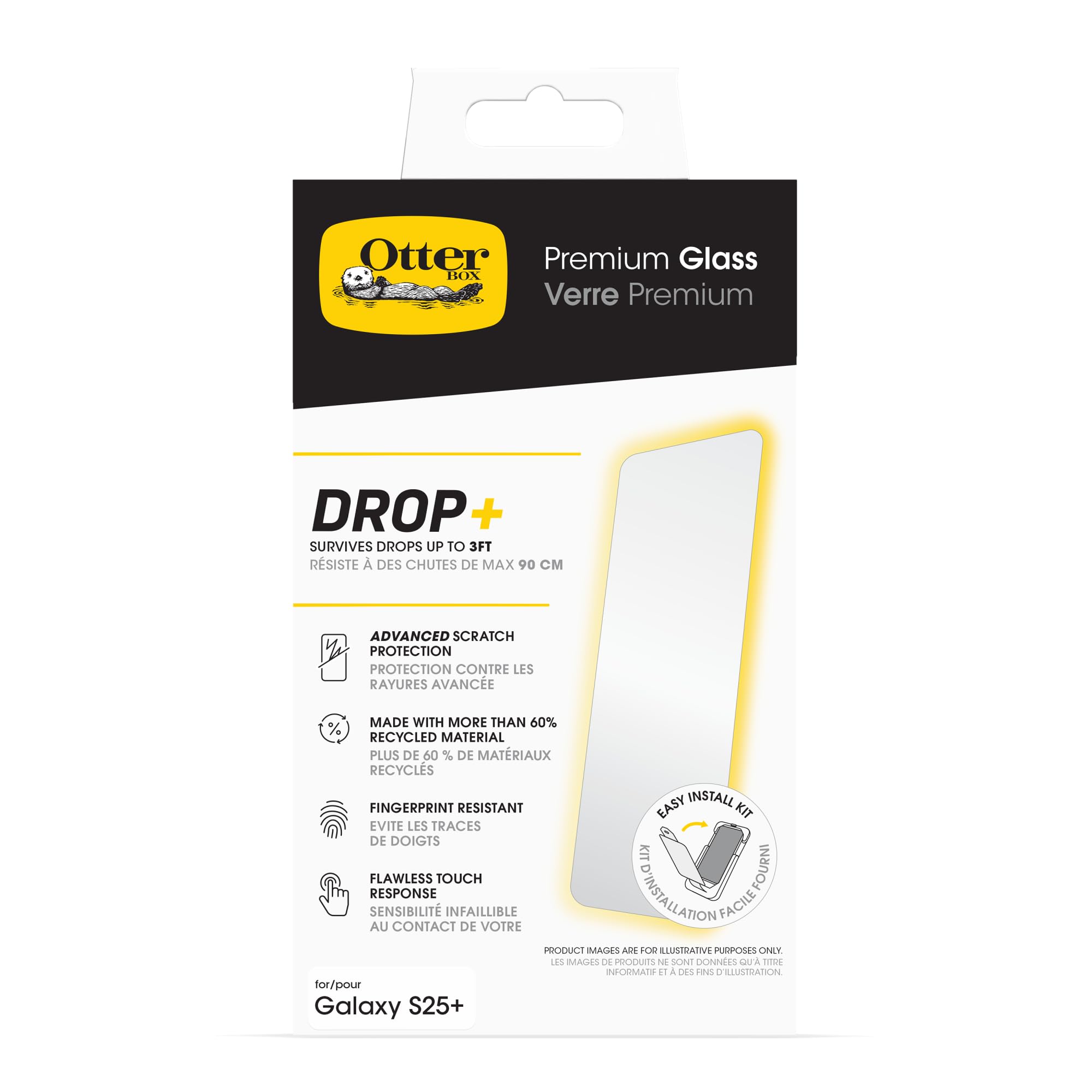 OtterBox Premium Glass Screen Protector for Samsung Galaxy S25+ / Samsung Galaxy S24+, Tempered Glass, advanced Scratch Protection, Survives Drops up to 3ft