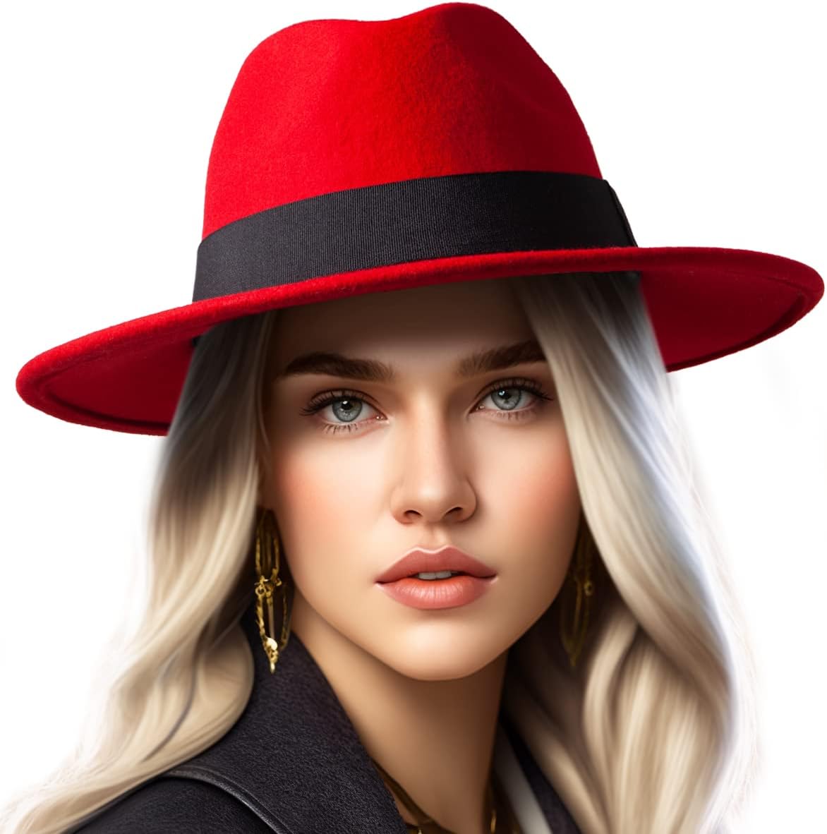 Felt Wide Brim Fedora Hats for Women Men, with Band Belt Buckle, Adjustable - Image 6