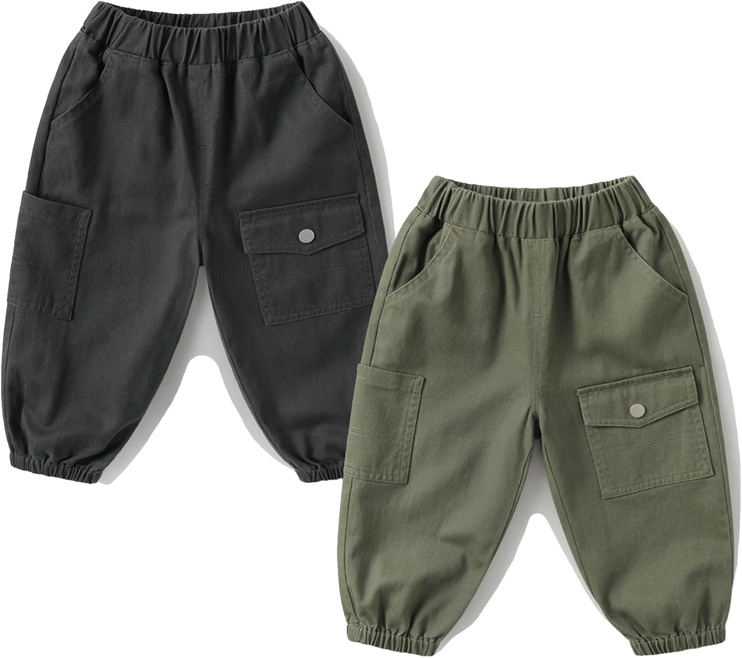 Boys Cargo Pants, 2 Packs Toddler Elastic Waist Joggers, Cotton Hiking Pants Casual Outdoor School for 2-9Y