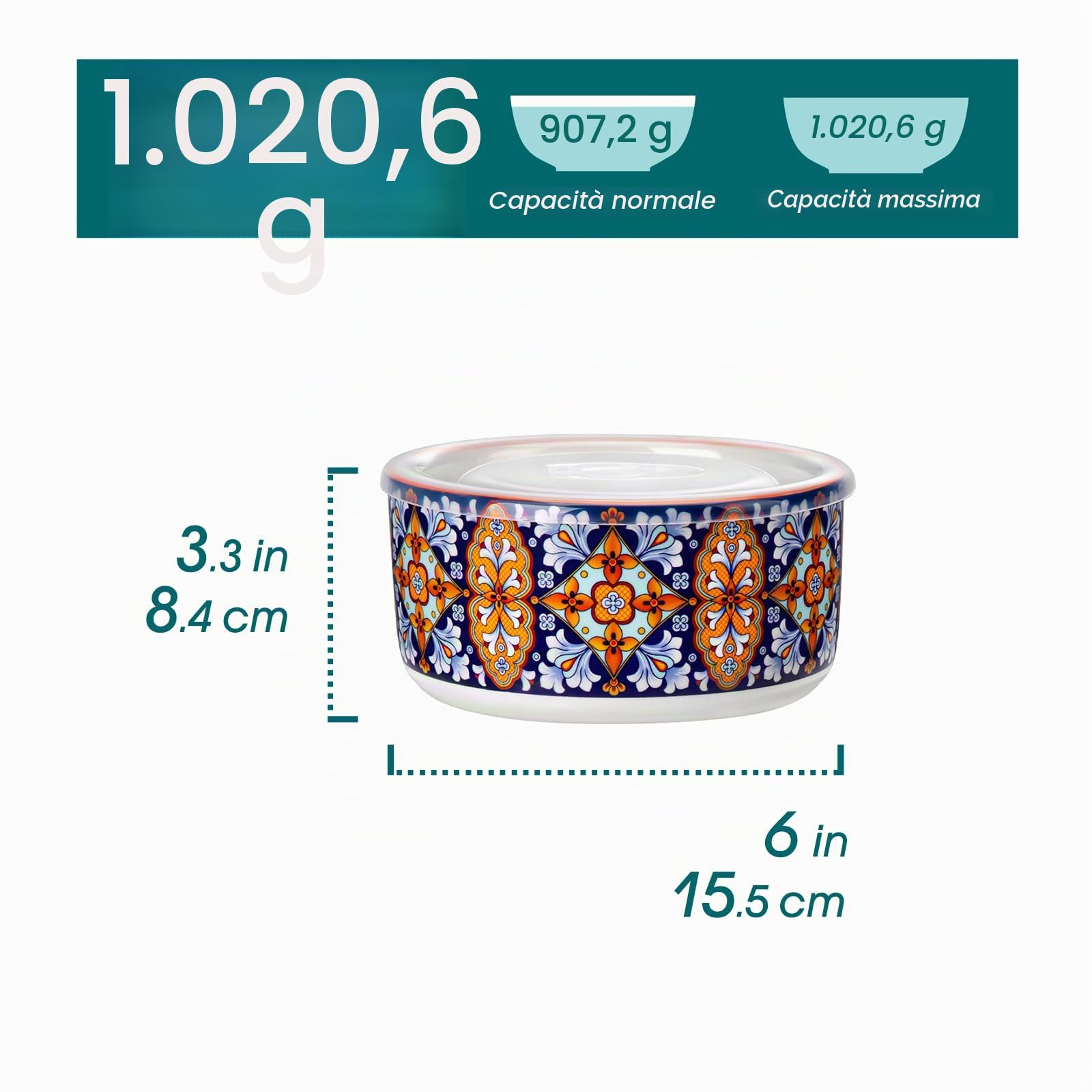 vancasso Set di 4 Ciotole in Ceramica con Coperchio della Linea SIMI - Scodelle Zuppa e Insalatieri Hermetiche 1080ml - per Pranzo, Picnic, Cucina e Conservazione (Cereali, Minestra)