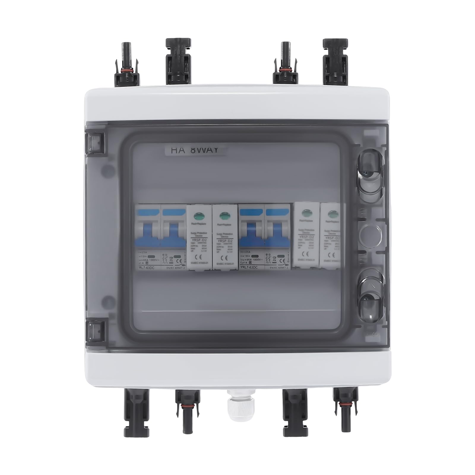 Überspannungsschutz PV, Solar Überspannungsschutz Blitzschutz DC Trennschalter PV Anlage 2 String (2 in 2 Out) 25A 1000V Solar Combiner Box für Solarmodule