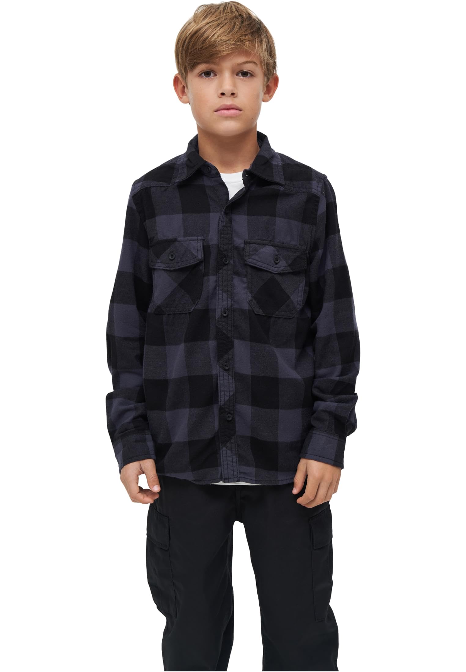 Brandit Kids' Checked Shirt Unisex T-Shirt Nero/Grigio