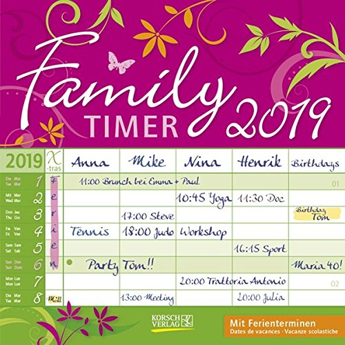 Family Timer - Floral (BK) 224219 2019: Broschürenkalender mit Ferienterminen Family Timer - Floral (BK) 224219 2019: Broschürenkalender mit Ferienterminen