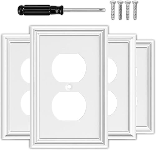Cubiertas decorativas blancas de pared, cubierta de receptáculo eléctrico de fibra de bambú, cubierta de tomacorriente, estilo moderno (1 cuadrilla