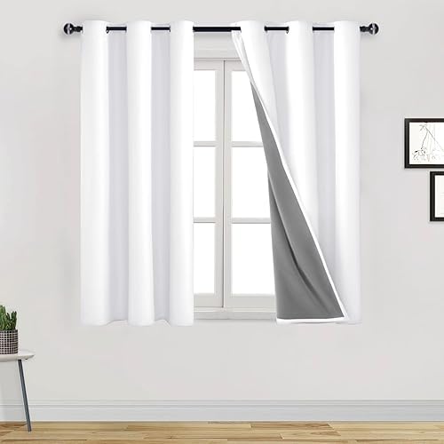 DWCN Cortinas opacas 100% cortas, 54 pulgadas de largo, oscurecimiento de la habitación, reducción de ruido, 2 capas gruesas, tratamiento de