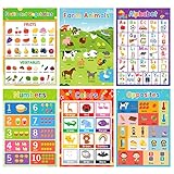 Lilias Alphabet/Numbers/Colors/Fruits and Vegetables/Farm Animals/Opposites 6 Themes/Set Educational Posters for Toddlers Kindergarten Nursery Classroom Supplies Decorations A3 Size 11.34X16.45 Inch