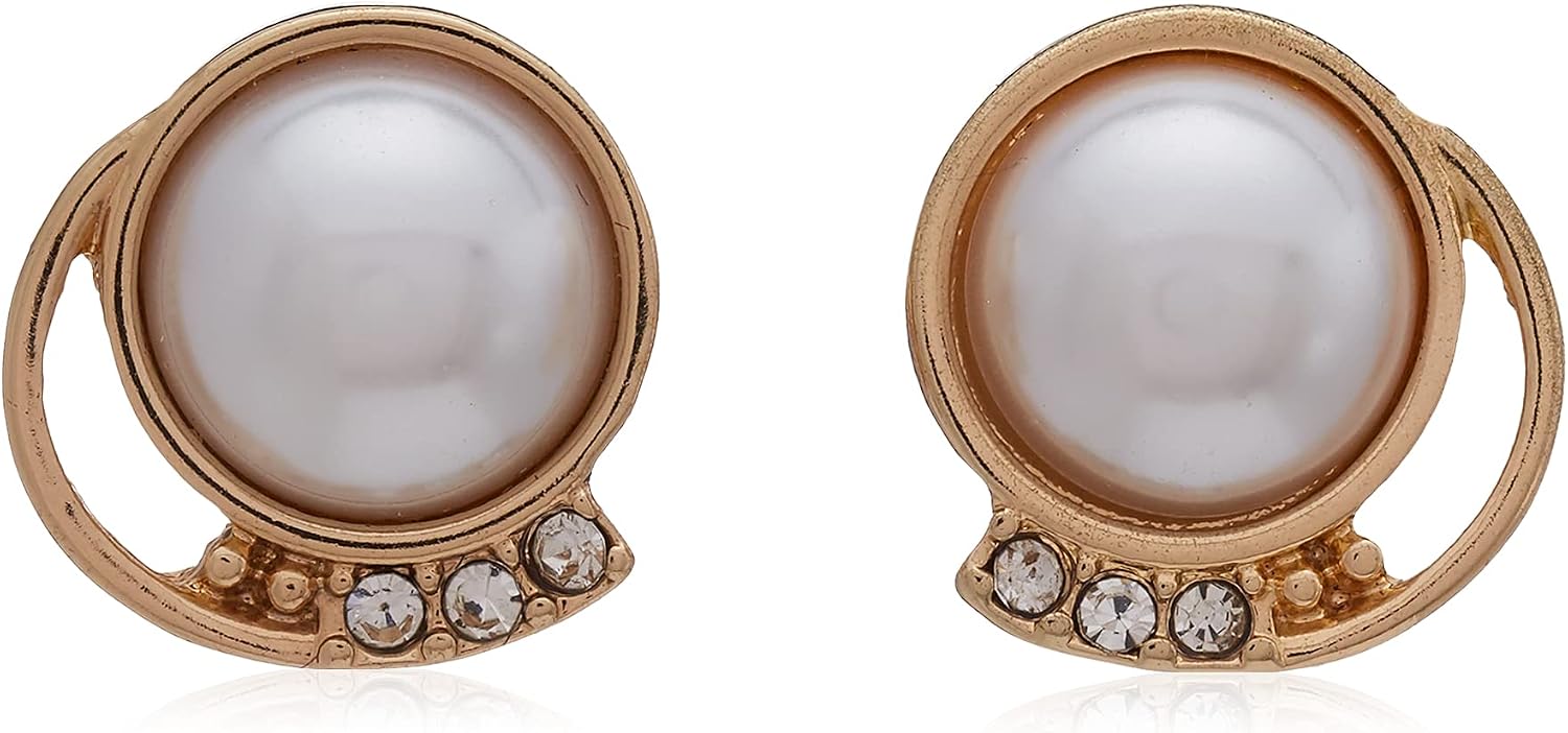 Napier "Classics" Gold-Tone and Pearl Button Clip-On Earrings