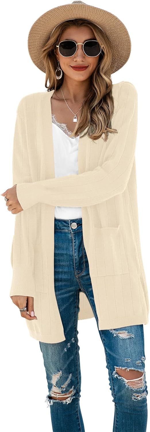 TASAMO Women's Kimono Cardigan Long Sleeve Open Front Casual Knit Sweaters Coat Oversized Soft Outwear with Pockets - Image 5