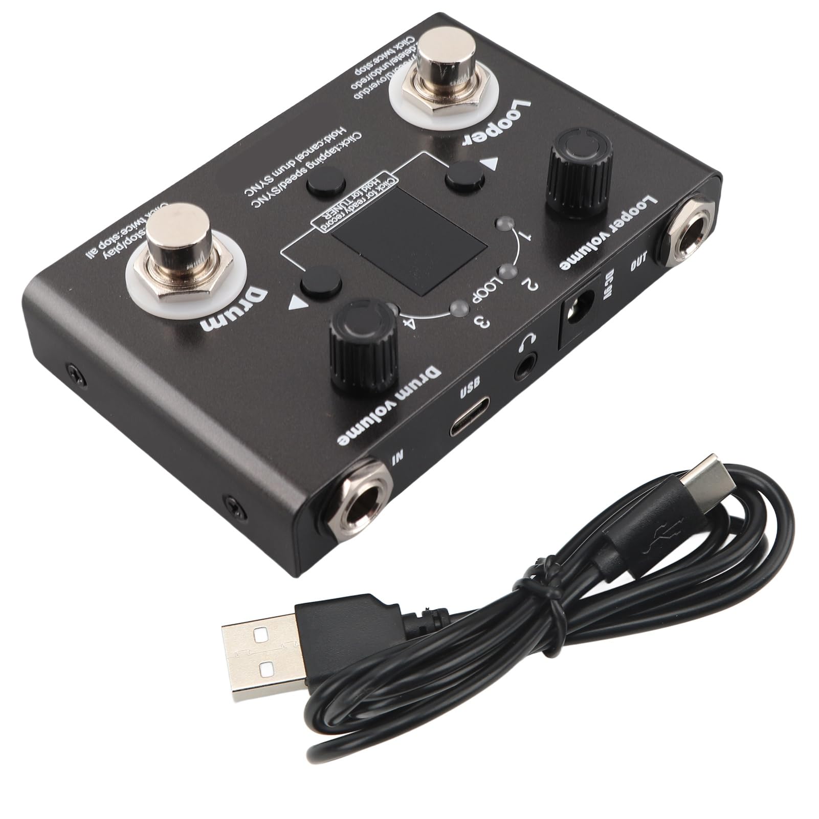 Pedale Drum Loop, Lungo Tempo Registrazione 4 Slot Memoria, Pedale Effetto Metallico, for Musicisti Batteristi Home Studio Live Performance