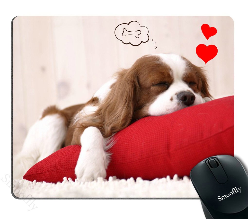 Smooffly Funny Dog Mouse Pad Red, Cute Puppy Sleeping on a Pillow Dreaming of a Bone Personality Desings Gaming Mouse Pad