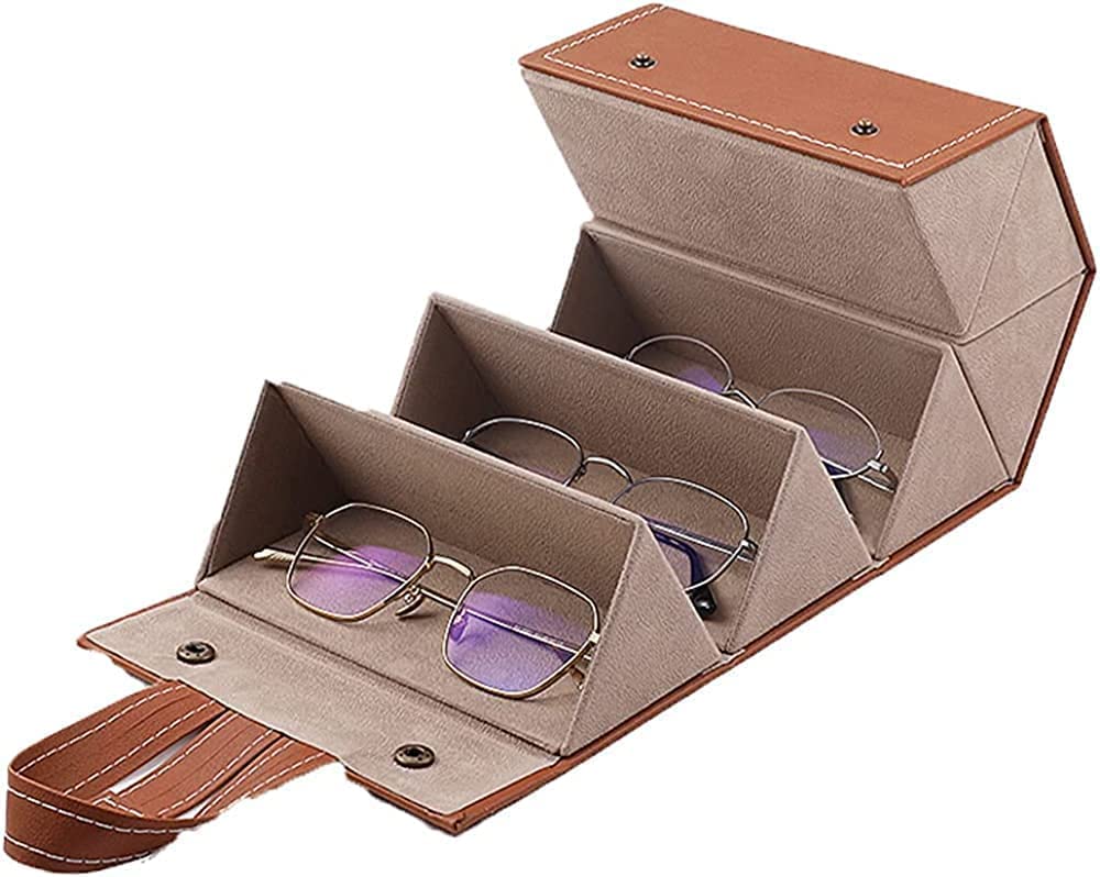 GEBX 5 Layer Sunglasses Organizer Box, PU Leather Hanging Foldable Eyeglasses Case Storage Box Multiple Pairs Eyeglasses Storage Box Hanging Eyewear Holder for Men Women(Multi color)-image-25