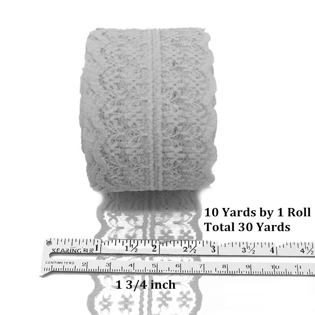 Ruban DIY Cadeau Lot De 3 Rouleaux De Ruban Dentelle Crème Vintage - 9,1 M Chacun, Largeur 3 Cm - Pour Couture, Mariage, DIY Dentelle Polyester Couture