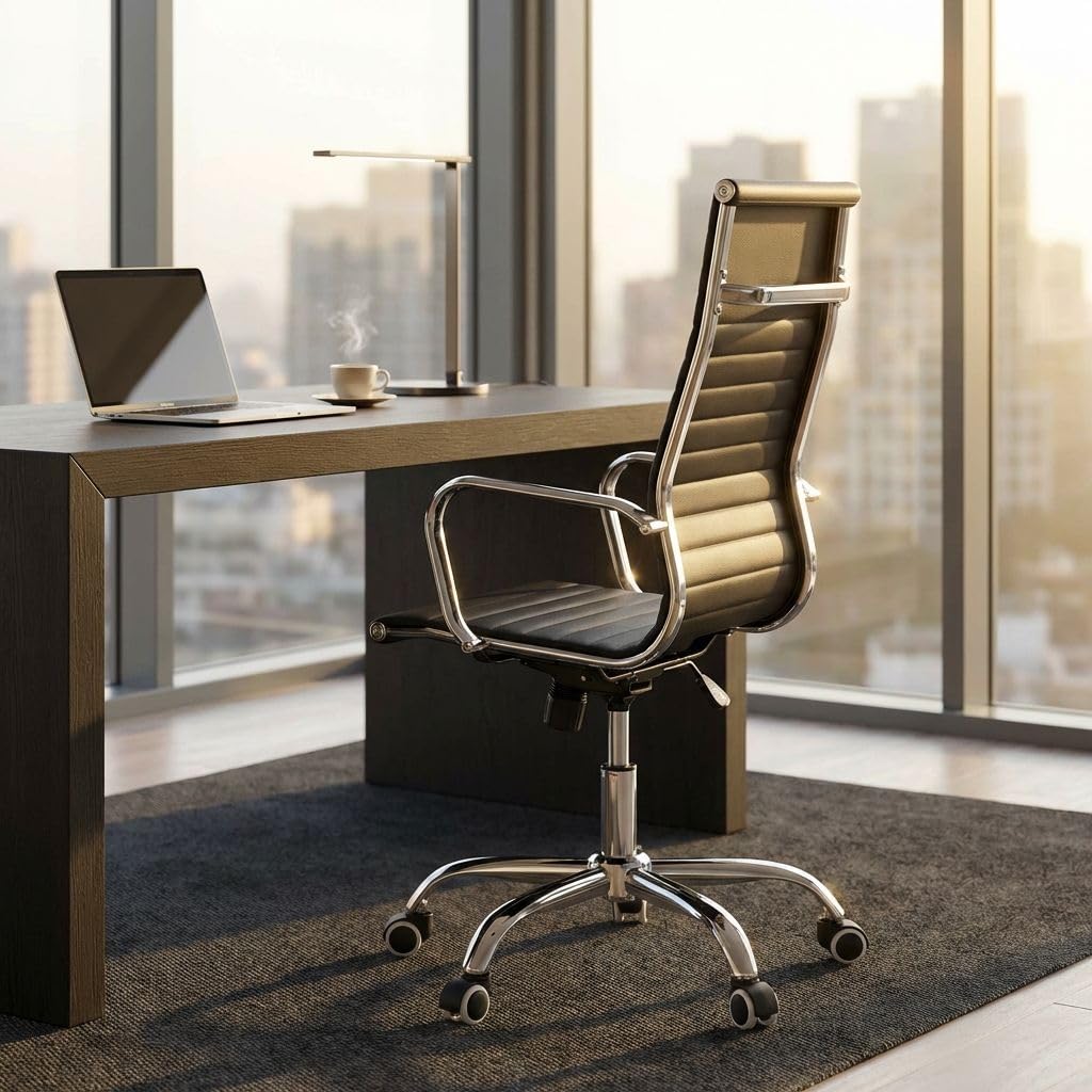 milani home - sedia ufficio ergonomica girevole con poggiatesta, supporto lombare, braccioli, ecopelle nera, nero