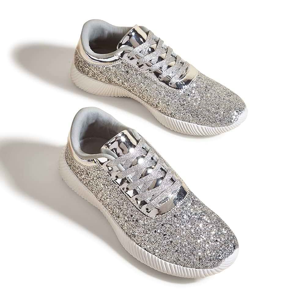 BELOS Women Glitter Sparkly Fashion Sneakers | Lightweight Metallic Sequins Tennis Shoes Casual Retro Braided Walking Shoes