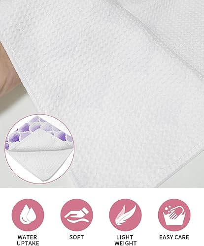 Miniatura 5 de Juego de 2 toallas de cocina de tejido de gofre de algodón, textura marroquí morada, 16 x 24 pulgadas, absorbentes, de secado rápido, para cocina,