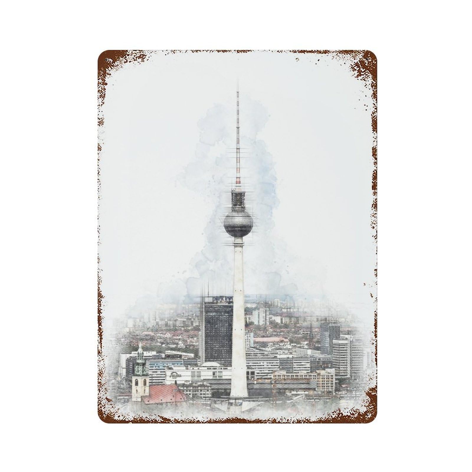 Garage Style Fernsehturm Tower Berlin Rustic Tin Plaque 15.7"x11.8", Classic Wall Plaque for Bar And Workshop