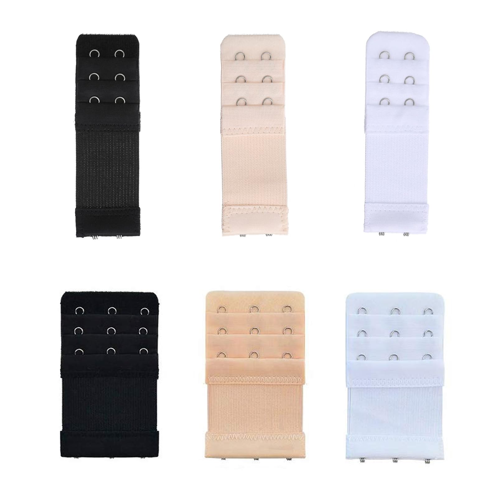 Fuzvol Girls 3 Hook Multicolor 6 Pieces Bra Extenders,2 Hooks×3 Rows Bra Strap Extension,3 Hooks×3 Rows Bra Extender Strap,Stainless Steel Hook Comfortable Stretchy Bra Extender Strap For Women (3 Colors)