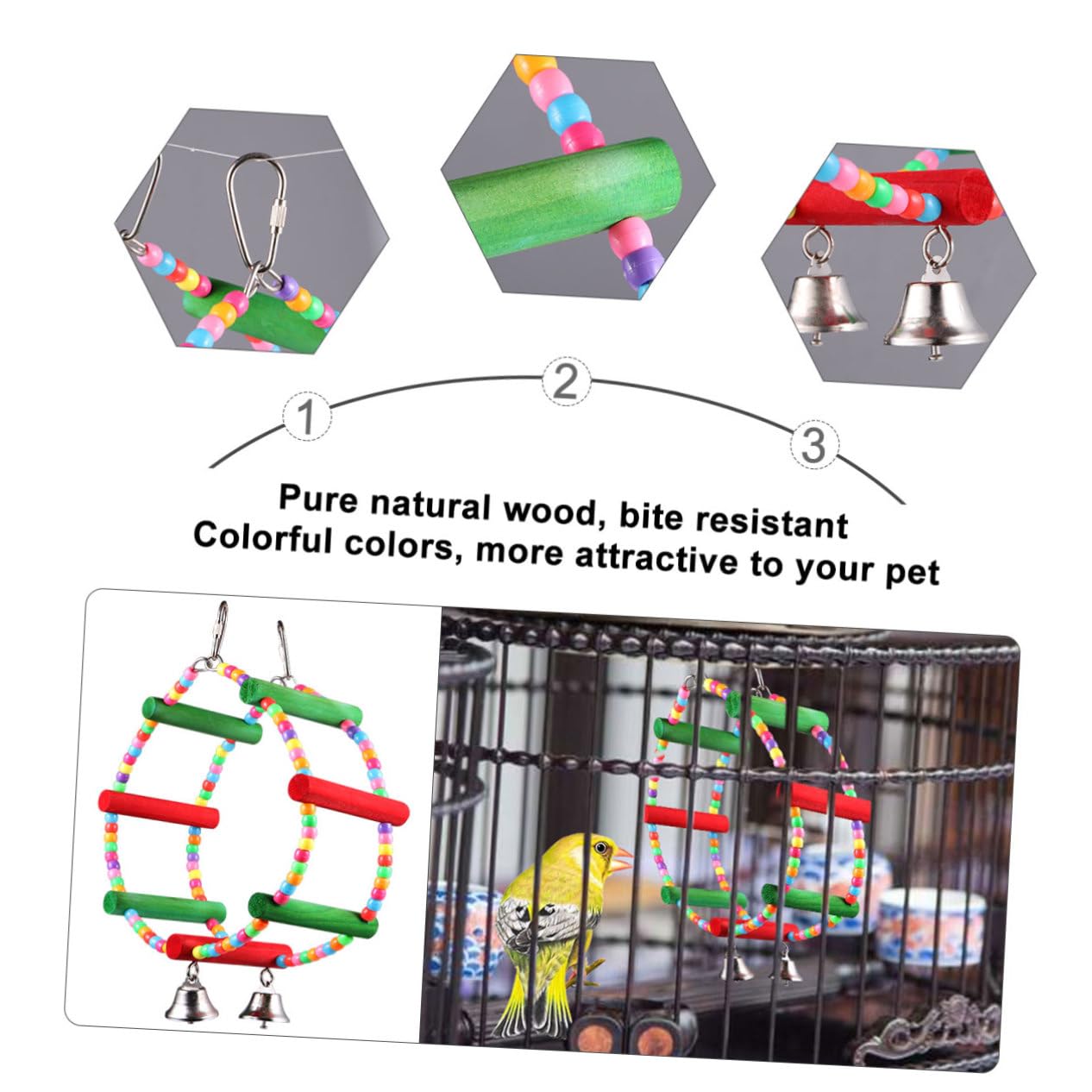 Yardwe 3piezas Juguete De Madera para Pájaros Rueda De Ferris Beads para Periquitos y Agapornis Estimula El De Suspender