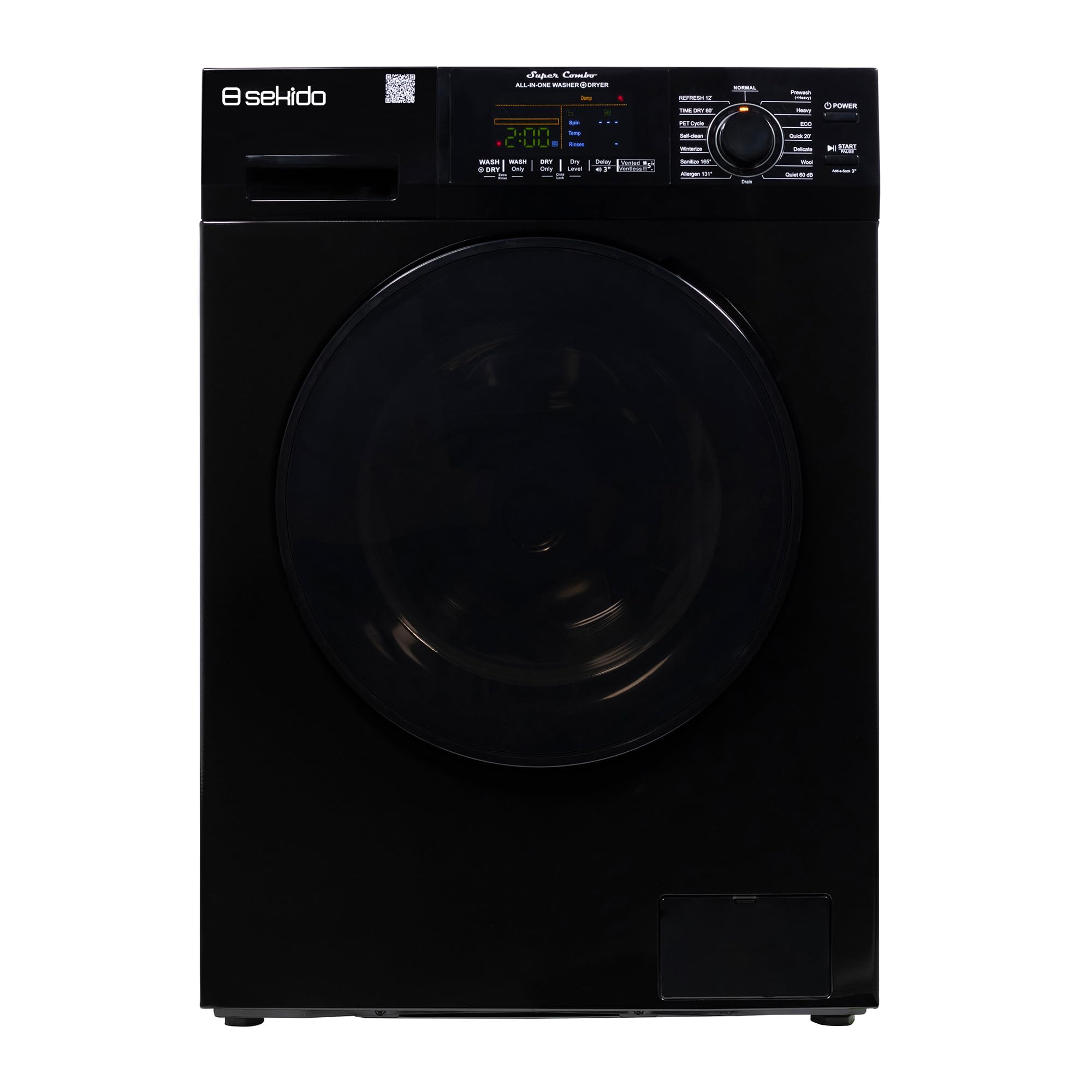 All-in-One Washer Dryer VENTLESS/VENTED PET cycle 1.62cf/15lbs 110V (Black)