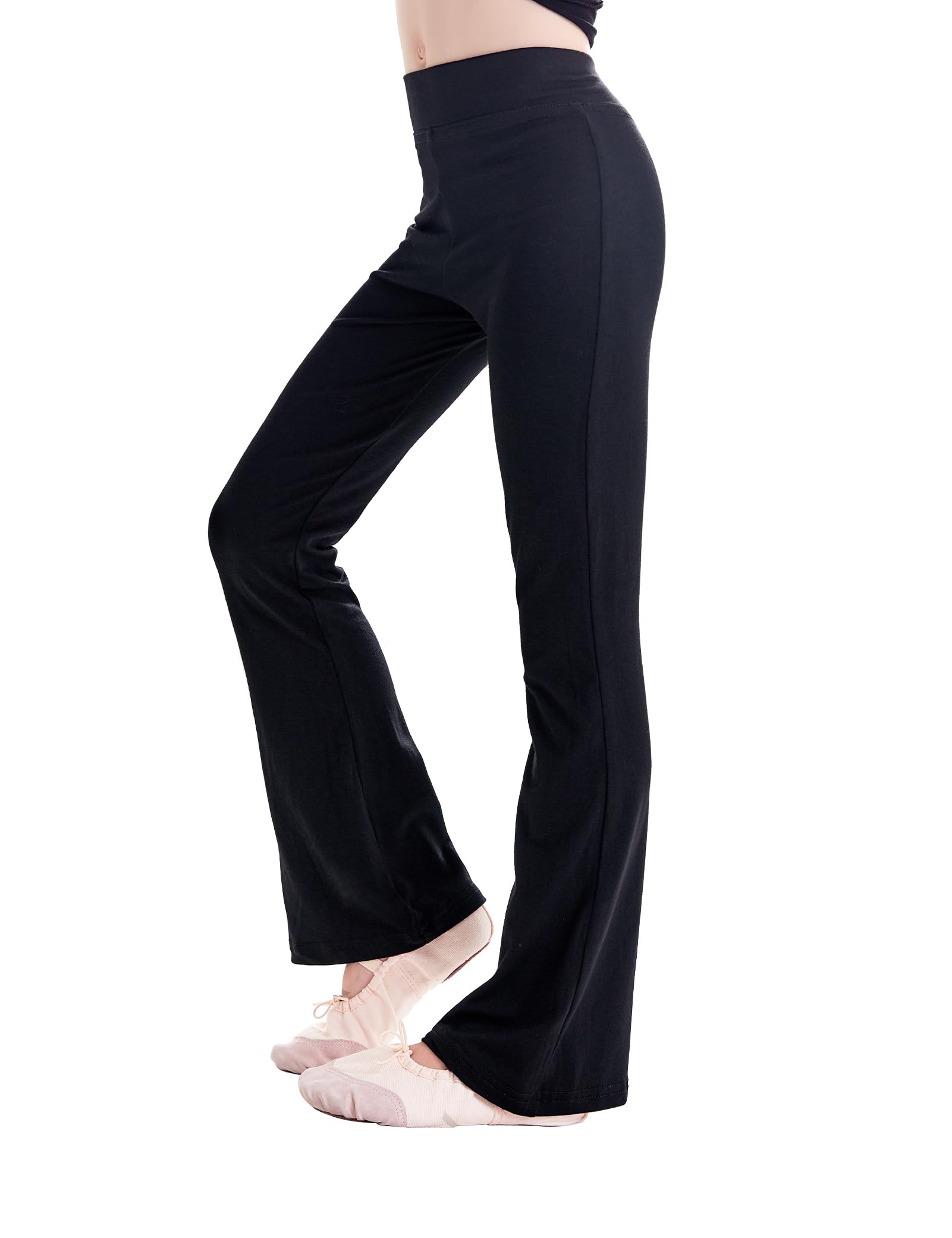DanceDaily Girls Black Bell Bottom Leggings Ultra-Soft Trousers for Big Kids Dancing, Daily Wear, Gymnastics