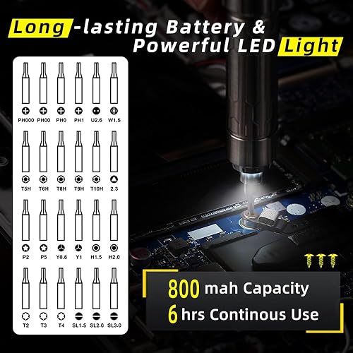 Miniatura 3 de MINIWARE - Juego de destornilladores de precisión ES15S, mini destornillador eléctrico con 24 puntas magnéticas, par de 5 engranajes, inalámbrico,