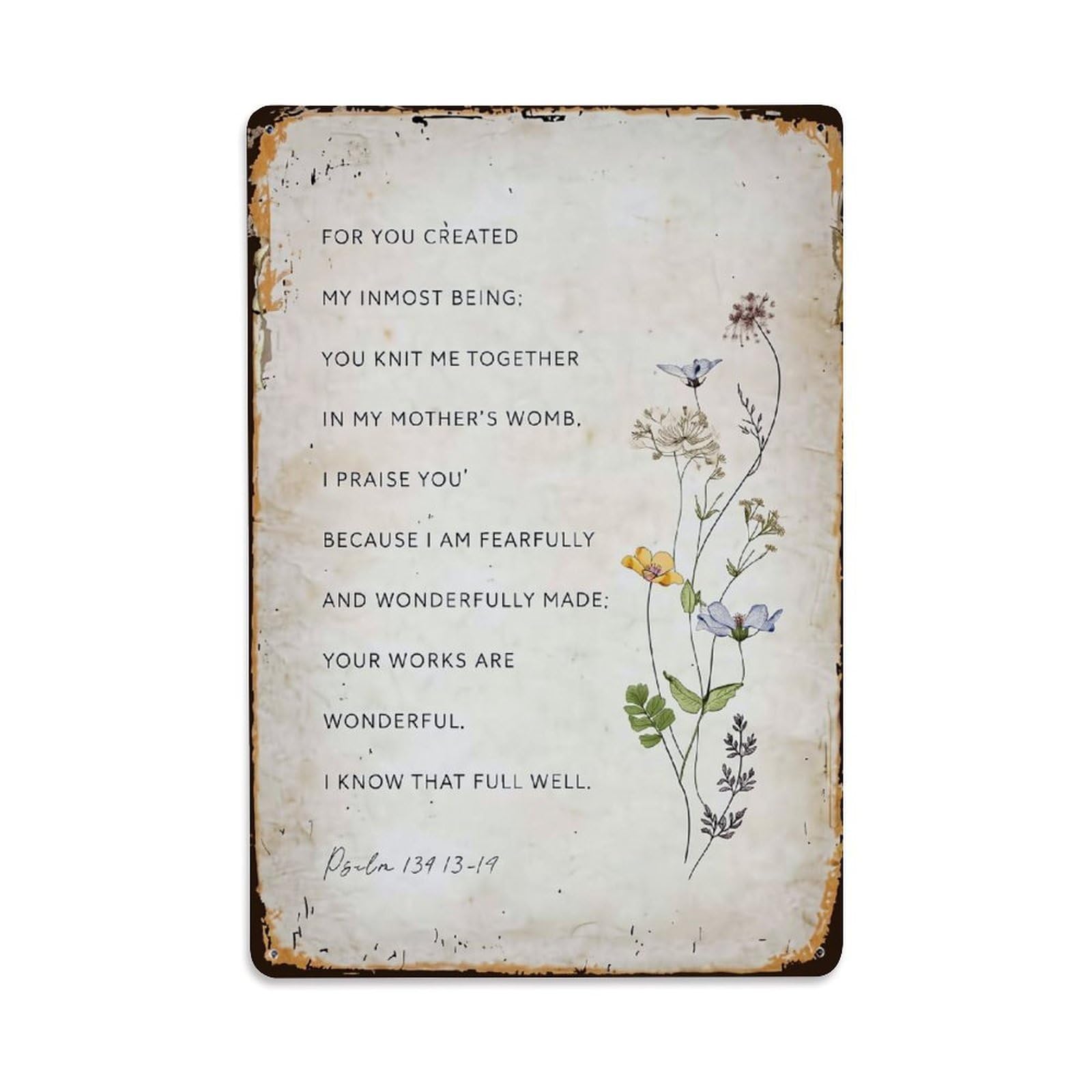 Jdfenggu Vintage Bible Verse Floral Illustration Print Retro Metal Tin Sign, Metal Poster For Bar, Home, Man Cave, Kitchen, Laundry Room Art Decor 8X12 Inch