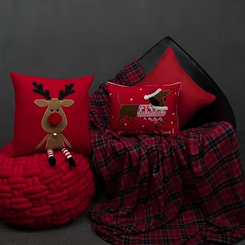 Miniatura 9 de Funda de almohada decorativa navideña, fundas de almohada de Navidad, funda de almohada cuadrada con acento de ciervo para sofá, sofá, cama retro