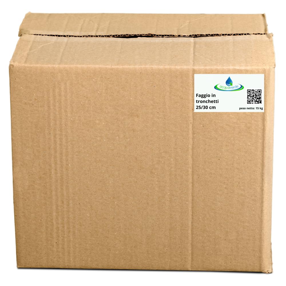 acquaverde | Legna da ardere di Faggio in Tronchetti da 25 cm, Secca e pronta all'uso per Riscaldamento, Stufe, Caminetti e Barbecue (2 Cartoni, 30 kg)