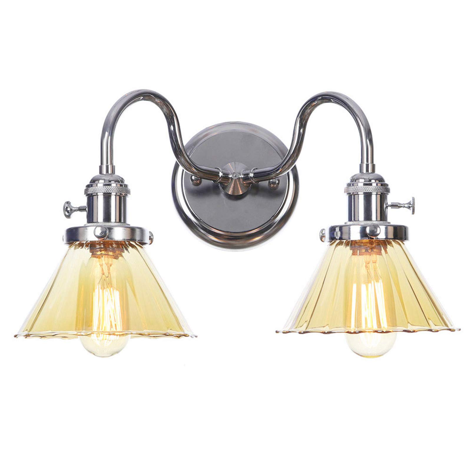 VDOQTLJT Wall Lamps with On/Off Switch 2-Lights Chrome Bathroom Mounted Lighting Amber Glass Lampshade Sconces A Sconce(A)