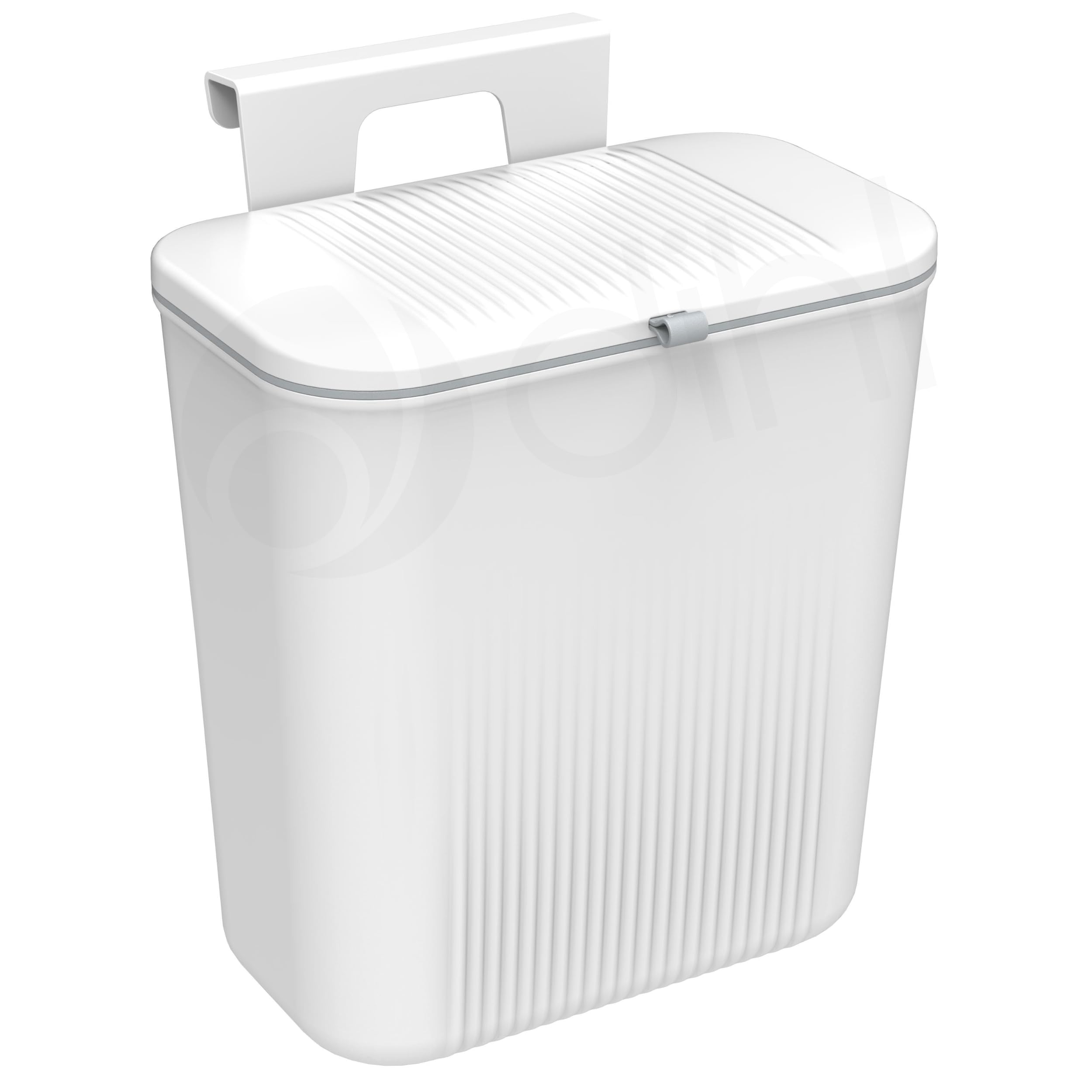 Dihl 9 Litre Hanging Trash Bin with Lid, Wall Mounted Garbage Can Kitchen Food Waste Compost Bin, Plastic Rubbish Bin for Under Cupboard, Cabinet Door, Bedroom, Offices - White