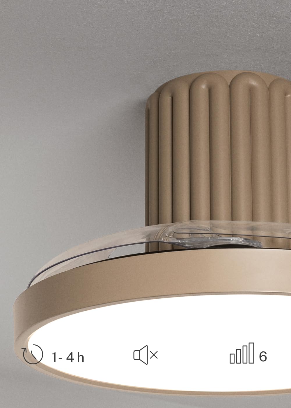 CREATE / WIND CLEAR SCULPT/Ventilatore da soffitto con luce con telecomando sabbia / 40W, Silenzioso, 6 velocità, Ø132 cm, pale retrattili, programmabile, estate-inverno, luce led 3 temperature