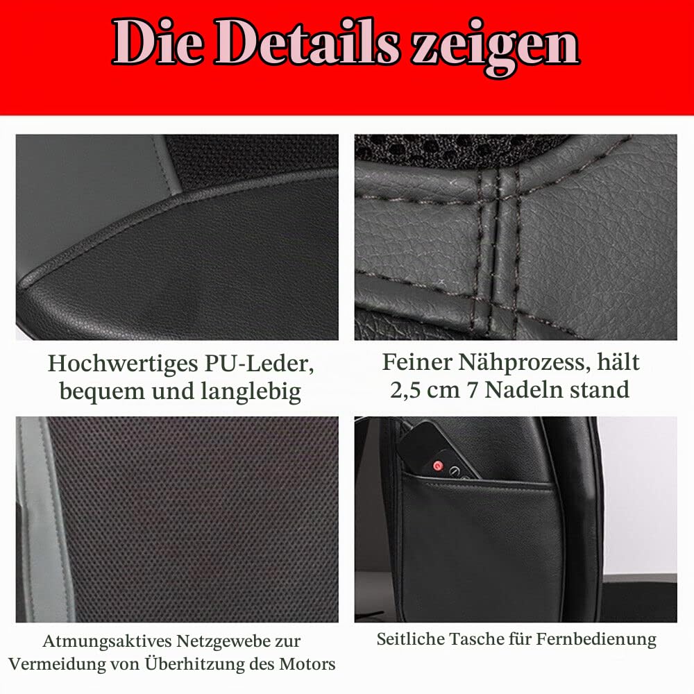 Shiatsu Massagematte Massagesitzauflage mit Knet-, Rollen-, Vibrations- und Wärmefunktion, Massagesessel mit DREI Massagezonen, Schwarz Einstellbar Massageauflage, Geschenke für Männer/Frauen
