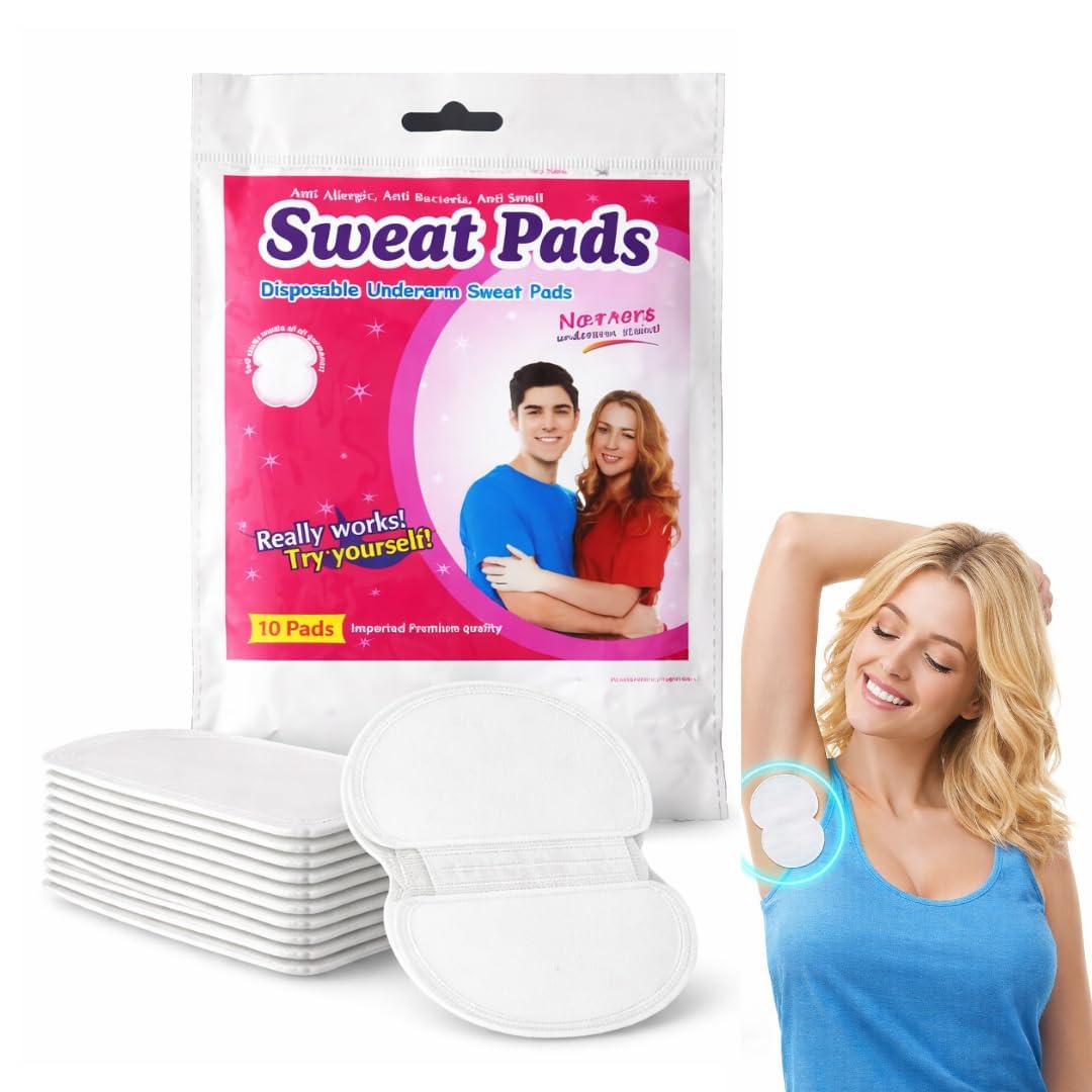 Disposable Underarm Sweat Pads, Cotton, Anti Allergic, Anti Smell, for Men and Women, Pack of 10