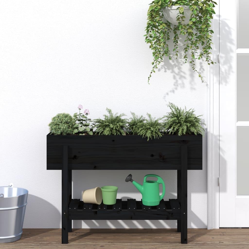 LAPOOH Hochbeet Schwarz 101x30x69 cm Massivholz Kiefer, Palettenrahmen, Hochteich, Gemüsebeet, Kräuterregal Balkon, Blumenbeet, Kräuterspirale, Tomatenbeet, Pflanzhochbeet - 825244