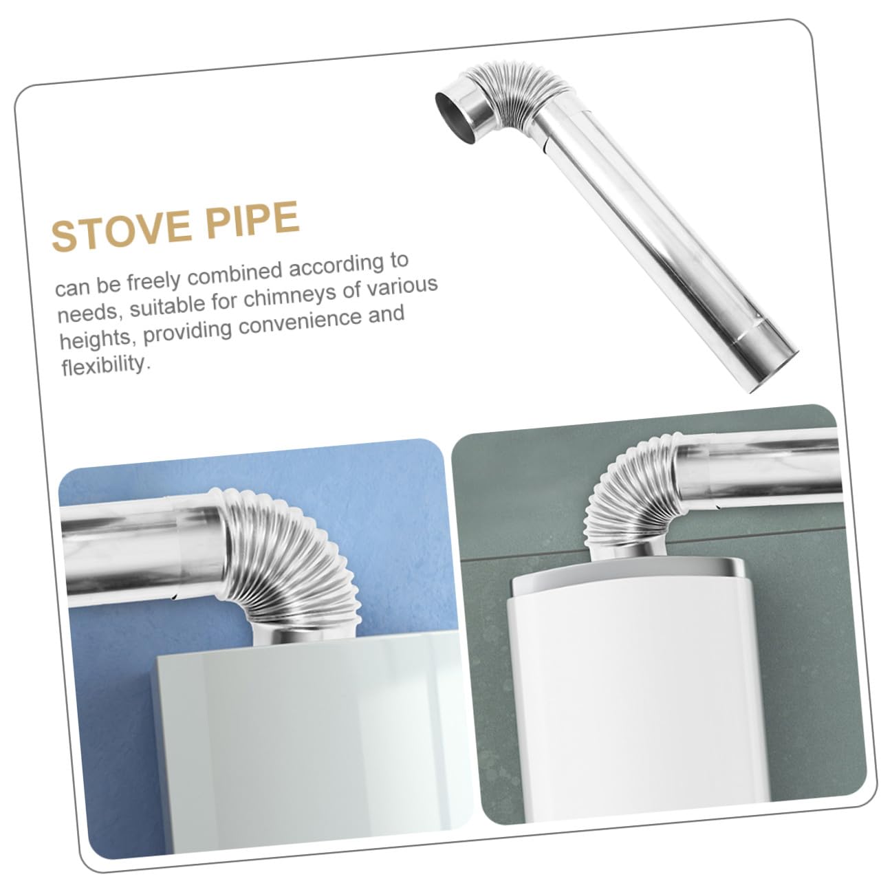 Tubo Canna Fumaria per Stufa, Set 1 Pezzo in Acciaio Inox | Argento, Installazione Semplice, per Stufa Domestico e Riscaldamento a Legna