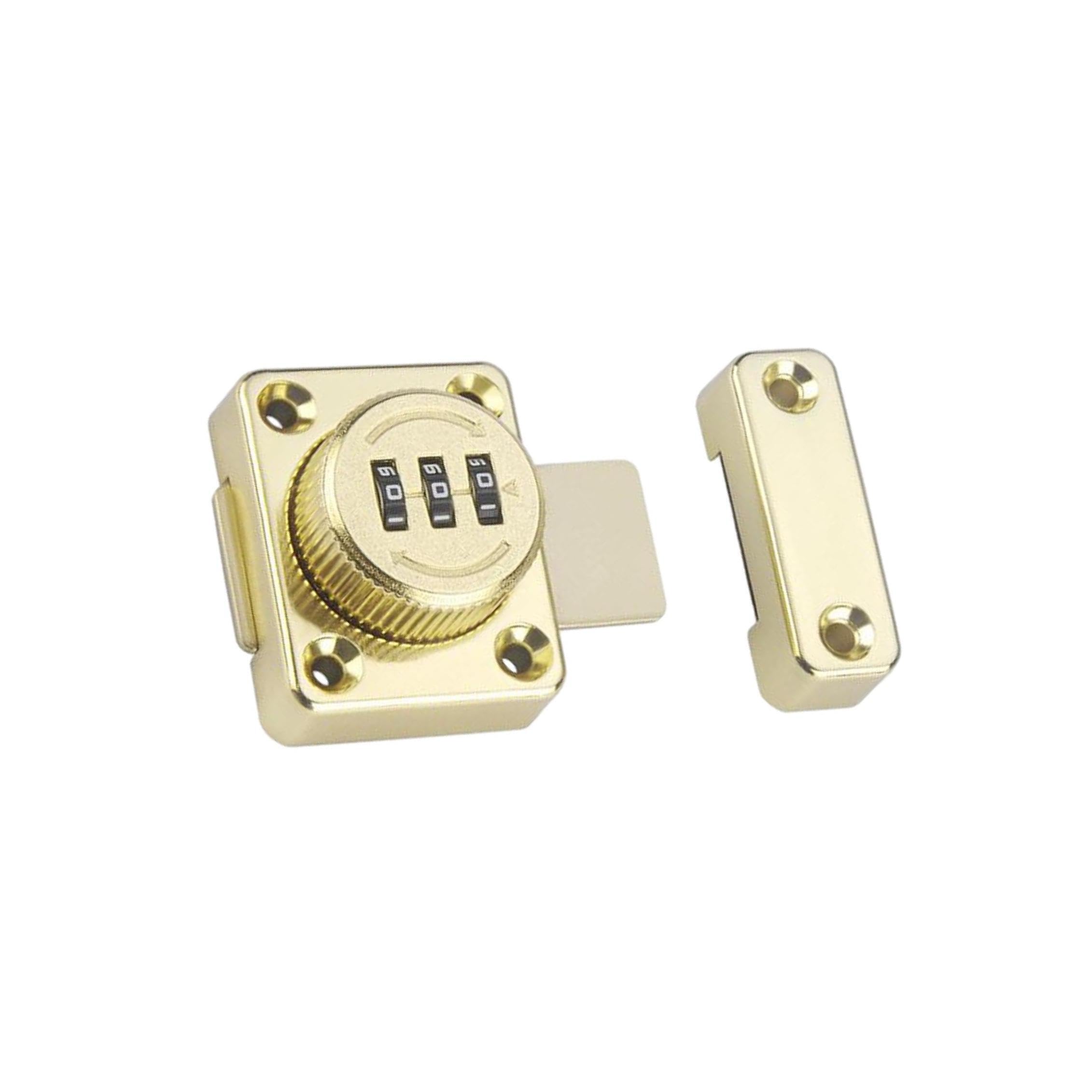 PIXZCSA File Cabinet Door Locks with Combination Keyless Convenient and Secure Cabinet Lock Solution Mechanical Password Rotary Hasp Lock Door Durable 3 Digit, Gold, 5.2x4.2cm