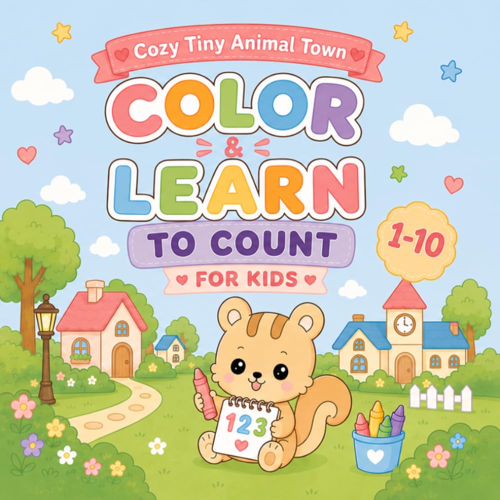 Cozy Tiny Animal Town: Color & Learn to Count 1–10: Cute Squirrel Counting Adventures for Kids Ages 4–8 (Tiny Animal Town Adventures)