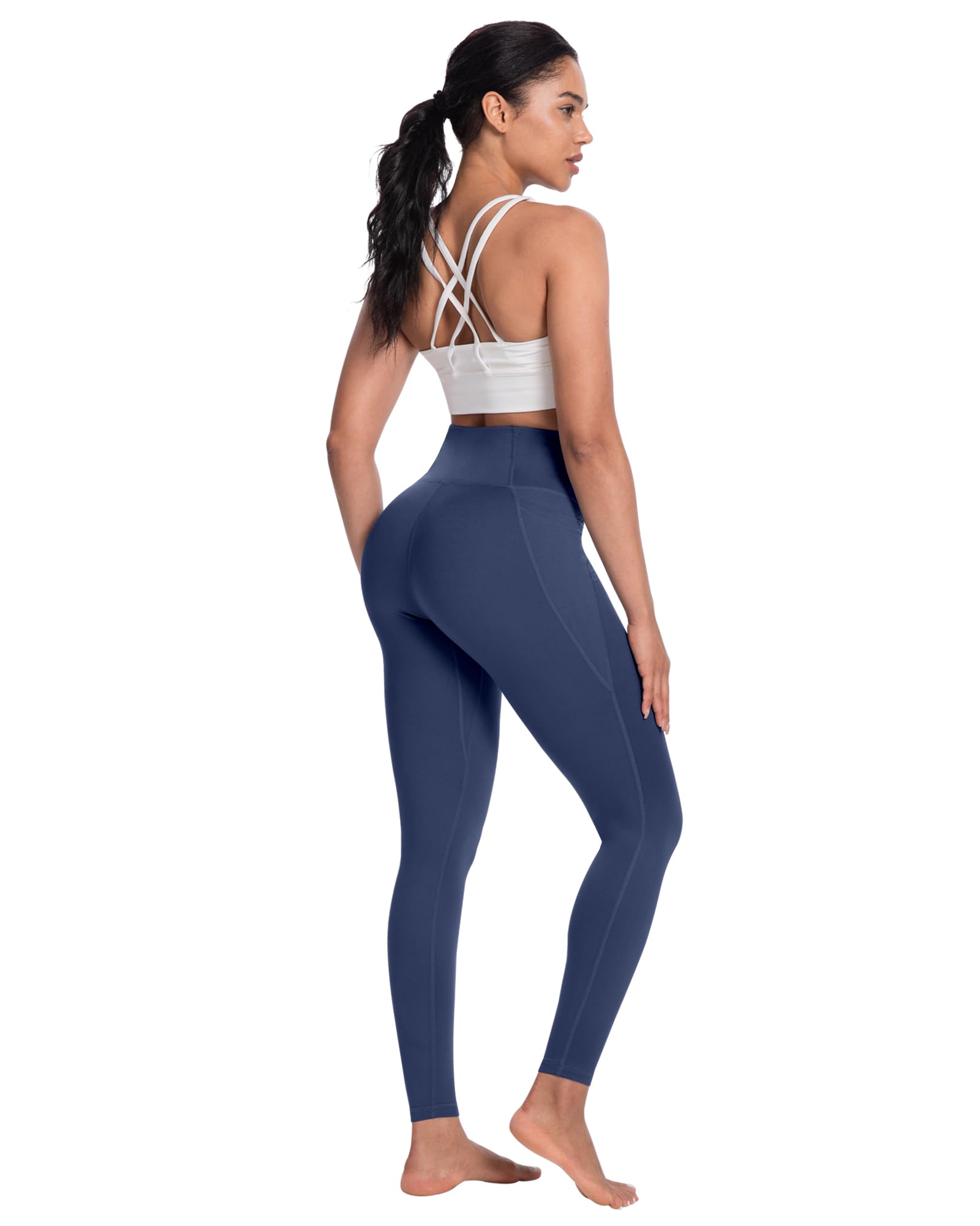 NORMOV Paquete de 4 leggings de yoga con bolsillos para mujer, pantalones de entrenamiento suaves de cintura alta con control de abdomen