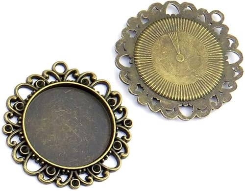 Joyas conclusiones encantos de bronce antiguo fl1168 Ronda Blanks Setting cabujón Marco Craft Lots Reparación Suministros