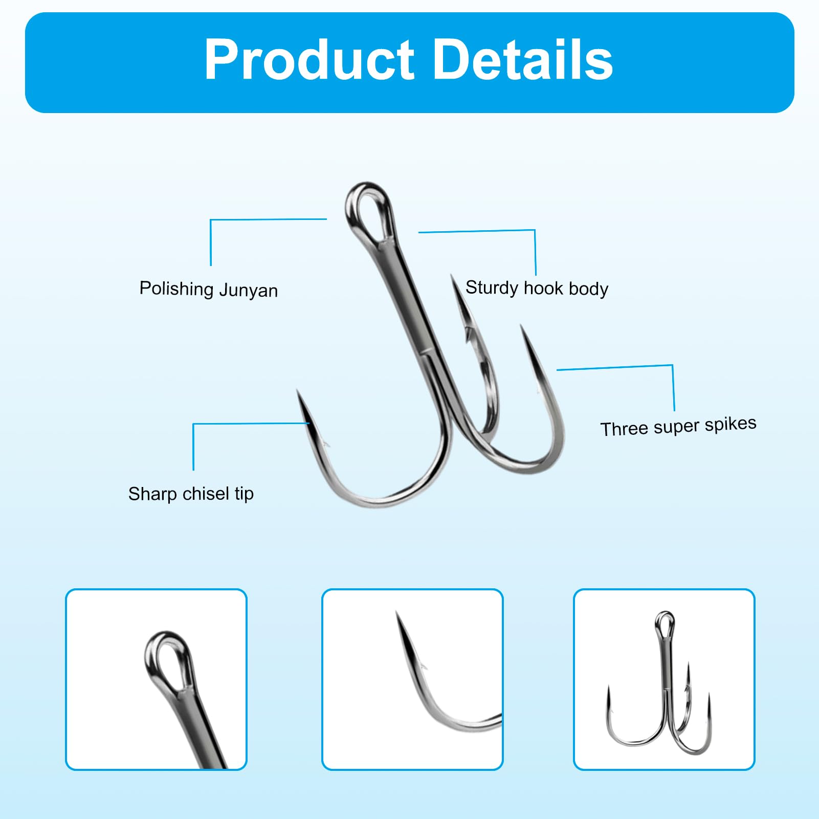 LUCKYFISHING Ami Tripli 50 Pezzi: Rivestimento PTFE, Misure #2 #4 #6 #8 #10, Per Acqua Dolce E Salata - 3