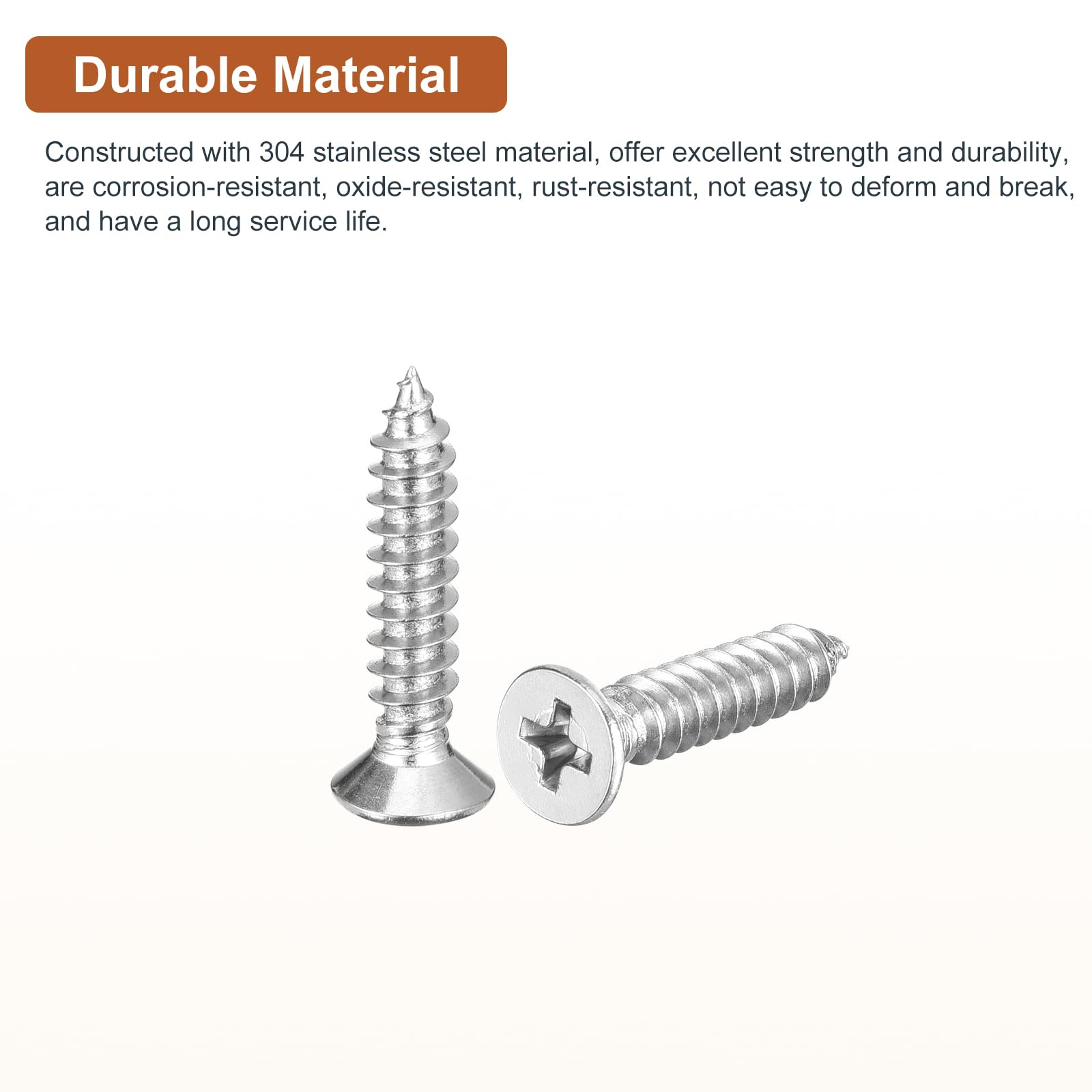 DTGN 100Pcs M5x25mm Flat Head Wood Screws, 304 Stainless Steel Phillips Self Tapping Screws - Good for Woodworking Furniture - Silver - Image 3