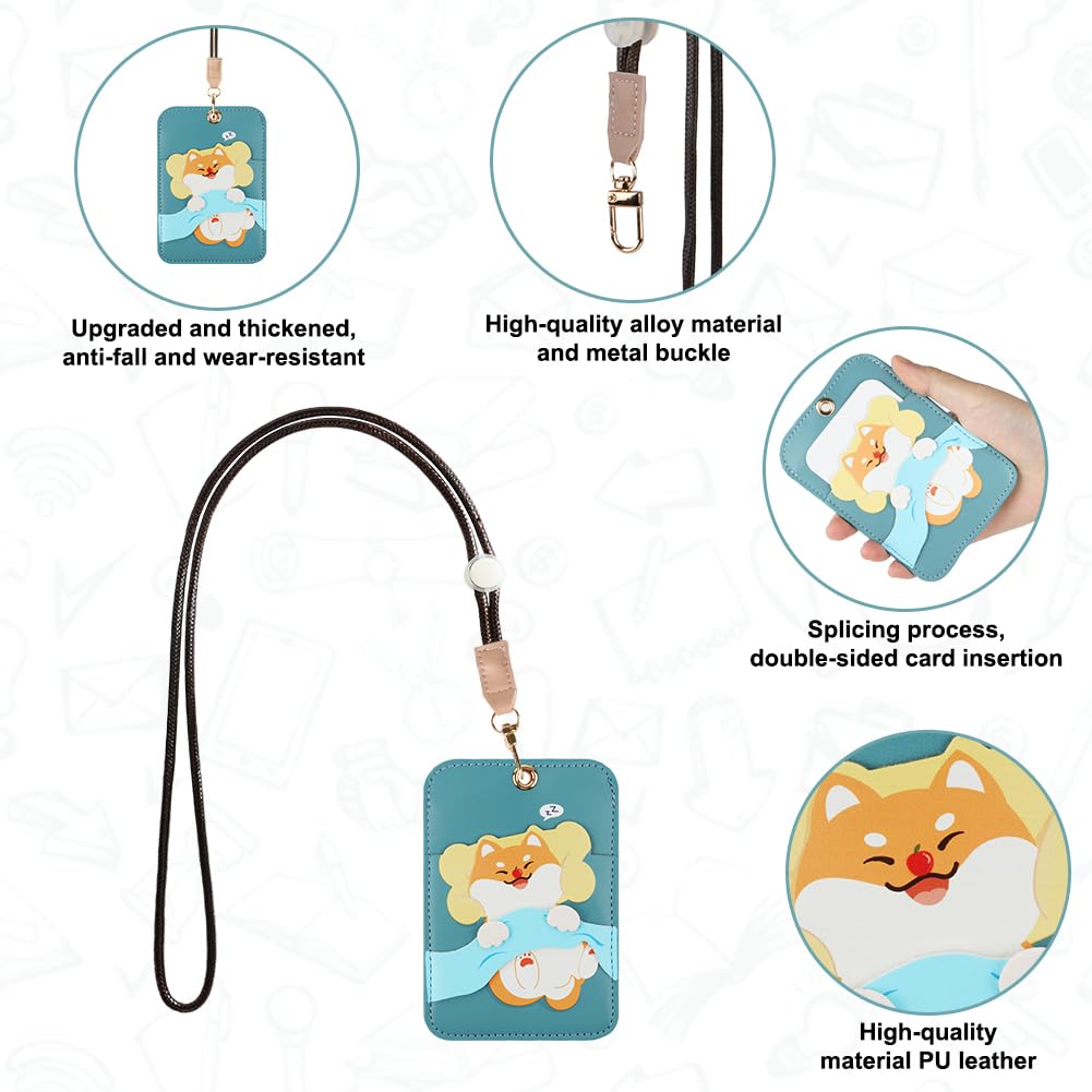 AXFEE Lanyard with Card Holder, Cute Creative PU Leather Keychain, Portable Cartoon Dog Protector with Detachable Lanyard - Image 3