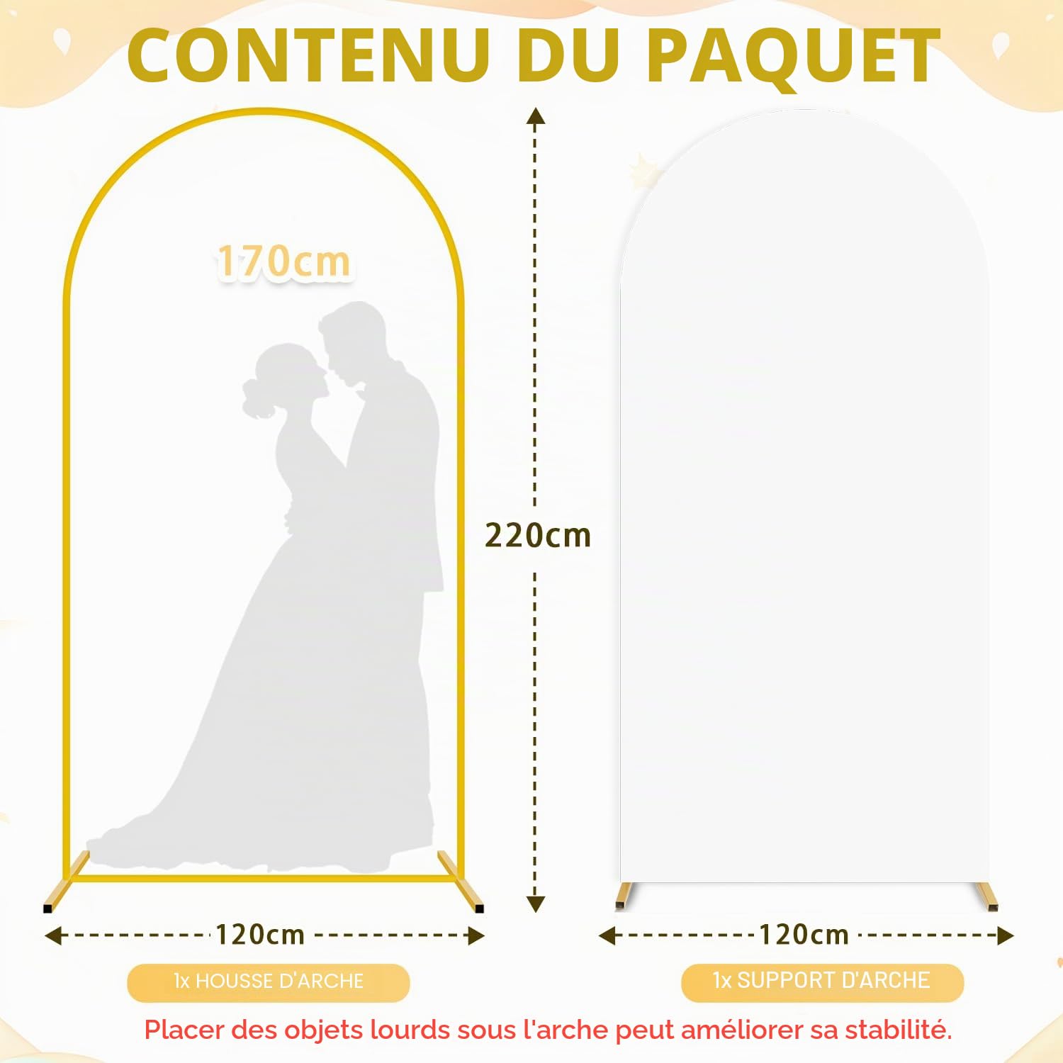 FUHSY Arche de fond, en forme d'arc, blanc, avec kit de couverture, 2,2 m, double face, pour décoration de mariage, fête