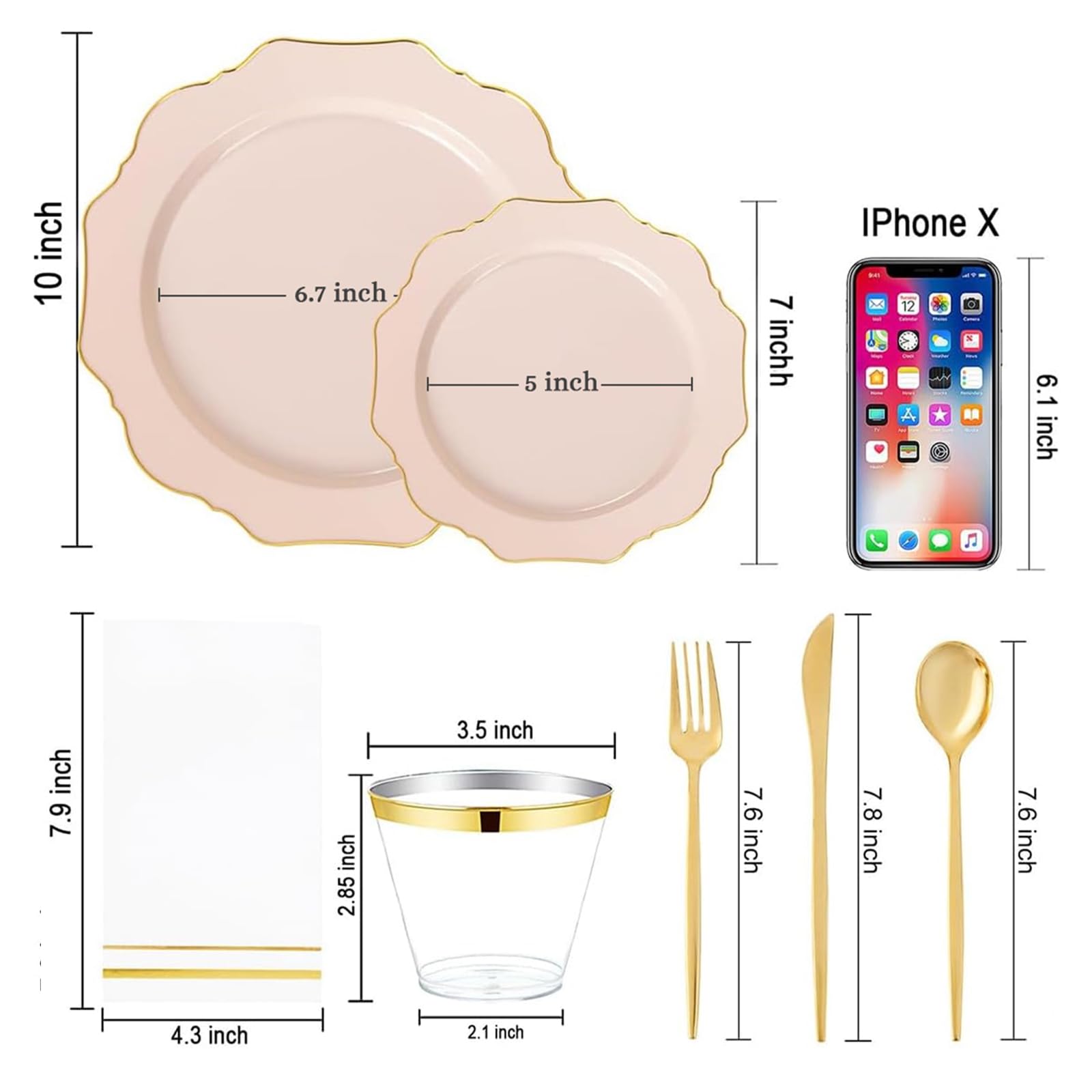 Pink & Gold Disposable Plates - Party Dinnerware -10